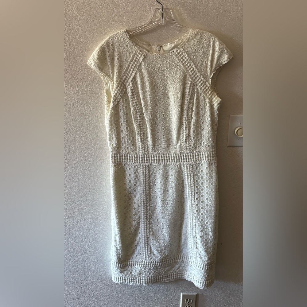 Tadashi Shoji white eyelet summer dress, size 8